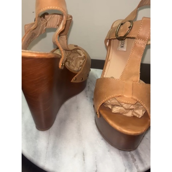 Steve Madden Wyliee Womens T Strap Peep Toe Leather Wedge Sandals Sz 9 - Picture 4 of 12